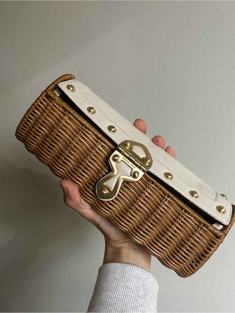2000s Michael Kors Santorini Bro Rattan Wicker Clutch with Ivory Vanill leather
